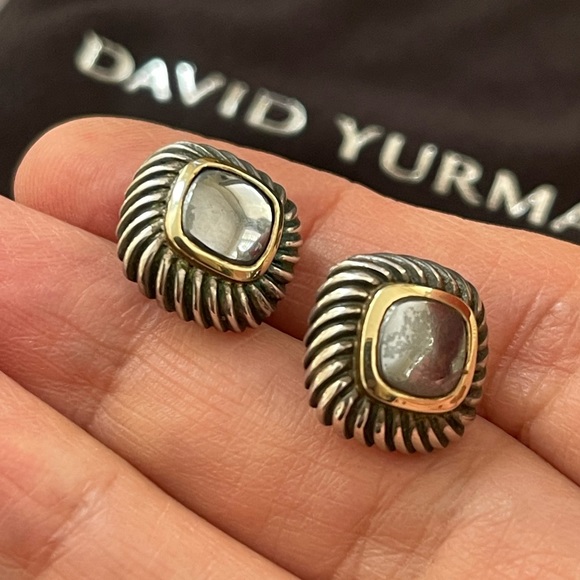 David Yurman hematite 14K solid gold sterling silver stud earrings Authentic - Picture 3 of 8